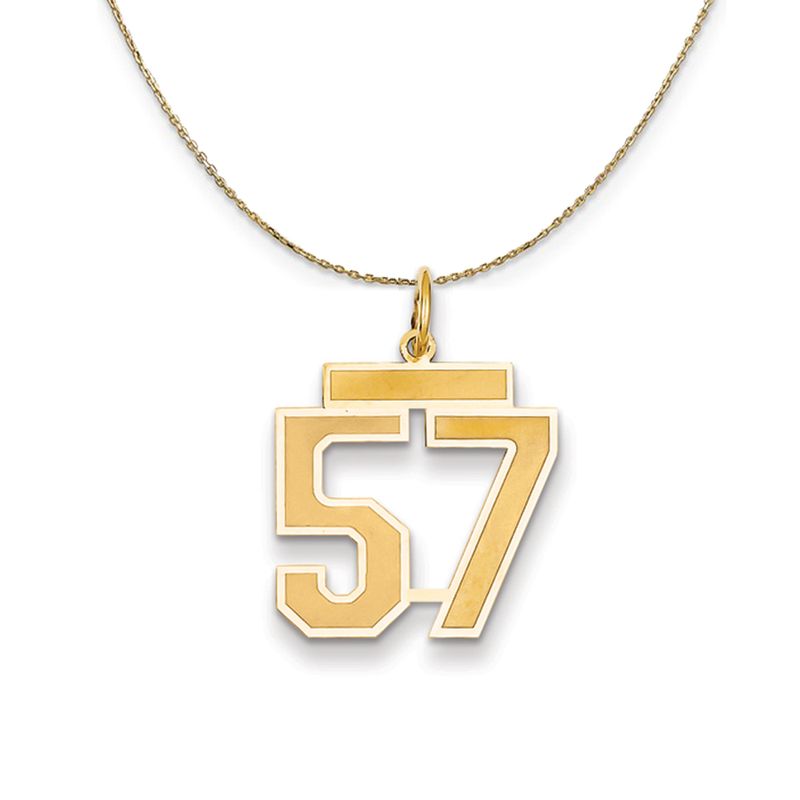 14k Yellow Gold, Jersey, Med Number 57 Necklace - 22 Inch